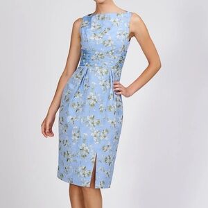 Kay Unger Ginny Floral Pleated Cocktail Dress Blue Bird Size 6